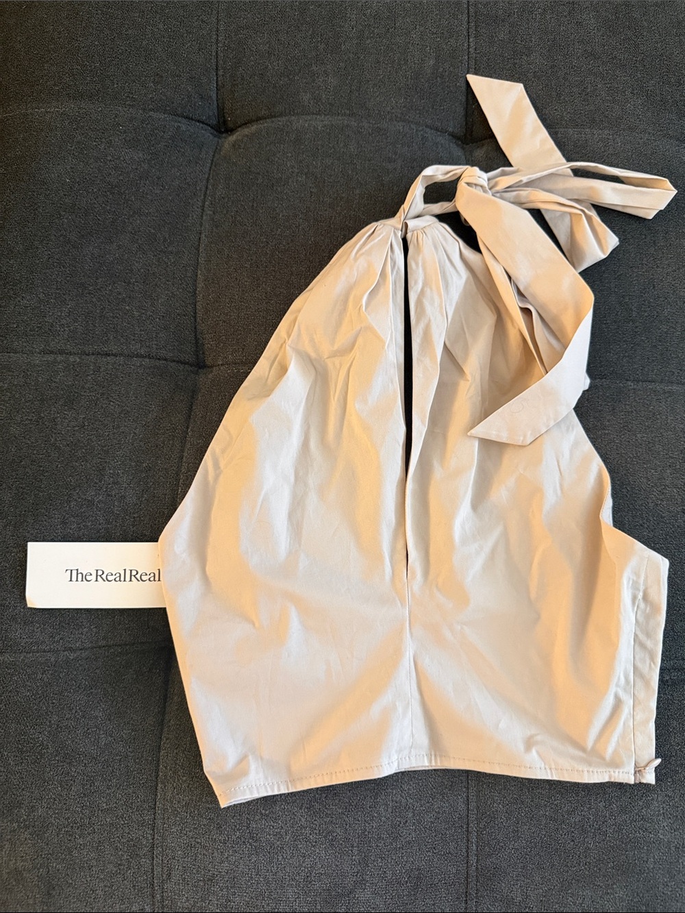 STAUD Beige Tie-Neck Crop Top